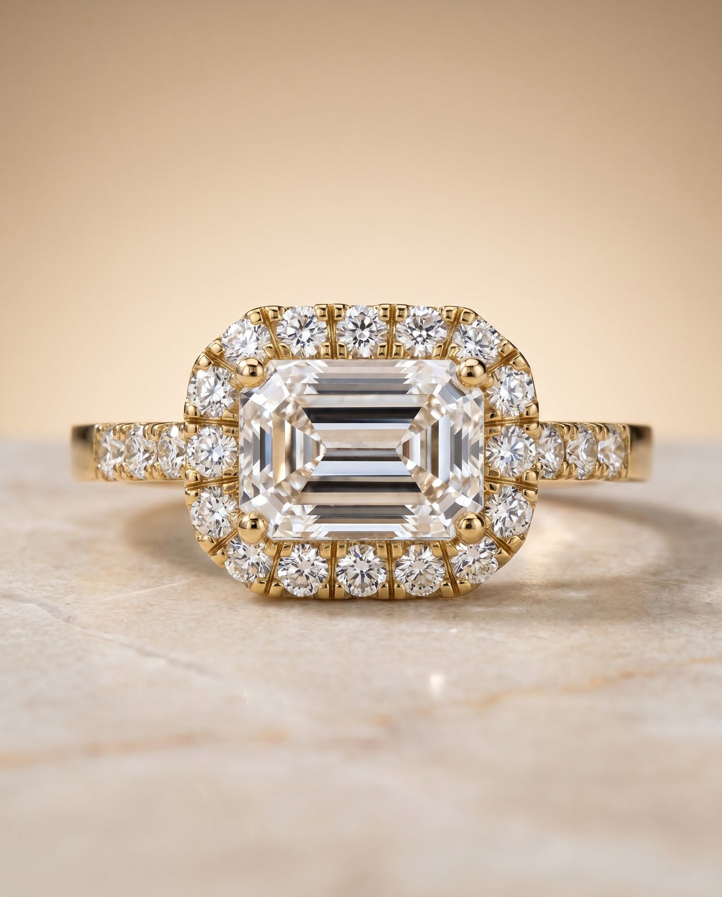 The Crimson Select Halo Engagement Ring with Lab Diamond in 18K Yellow Gold - view 1