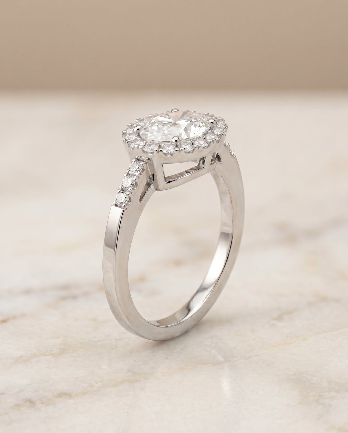 Crimson Select Halo Oval Lab Diamond Engagement Ring in 18K White Gold, front view | RockHer