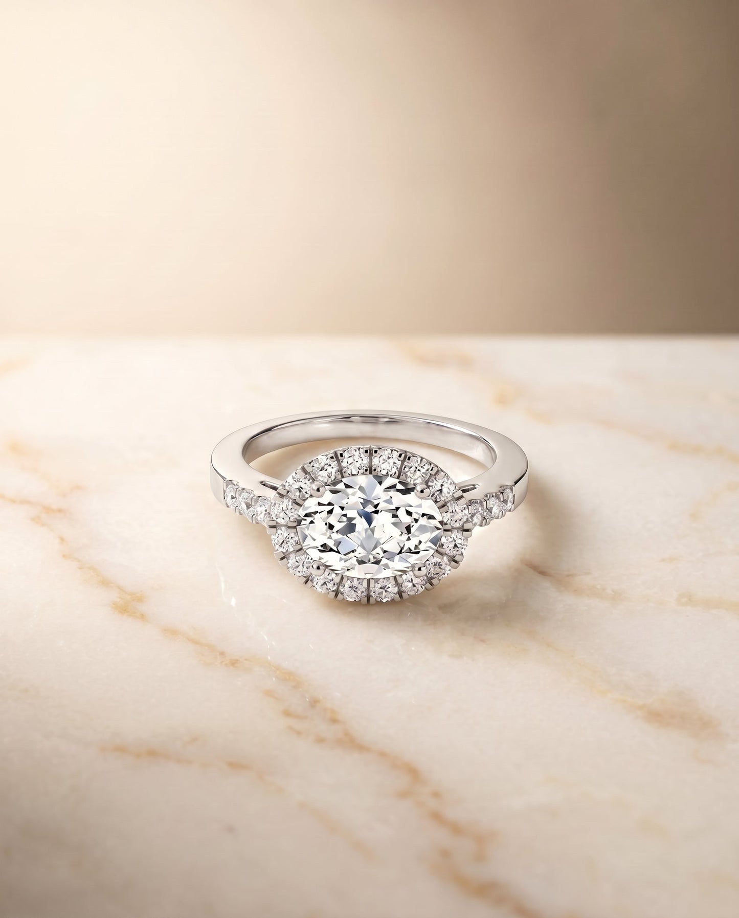 The Crimson Select Halo Engagement Ring with Lab Diamond in 18K White Gold - view 1