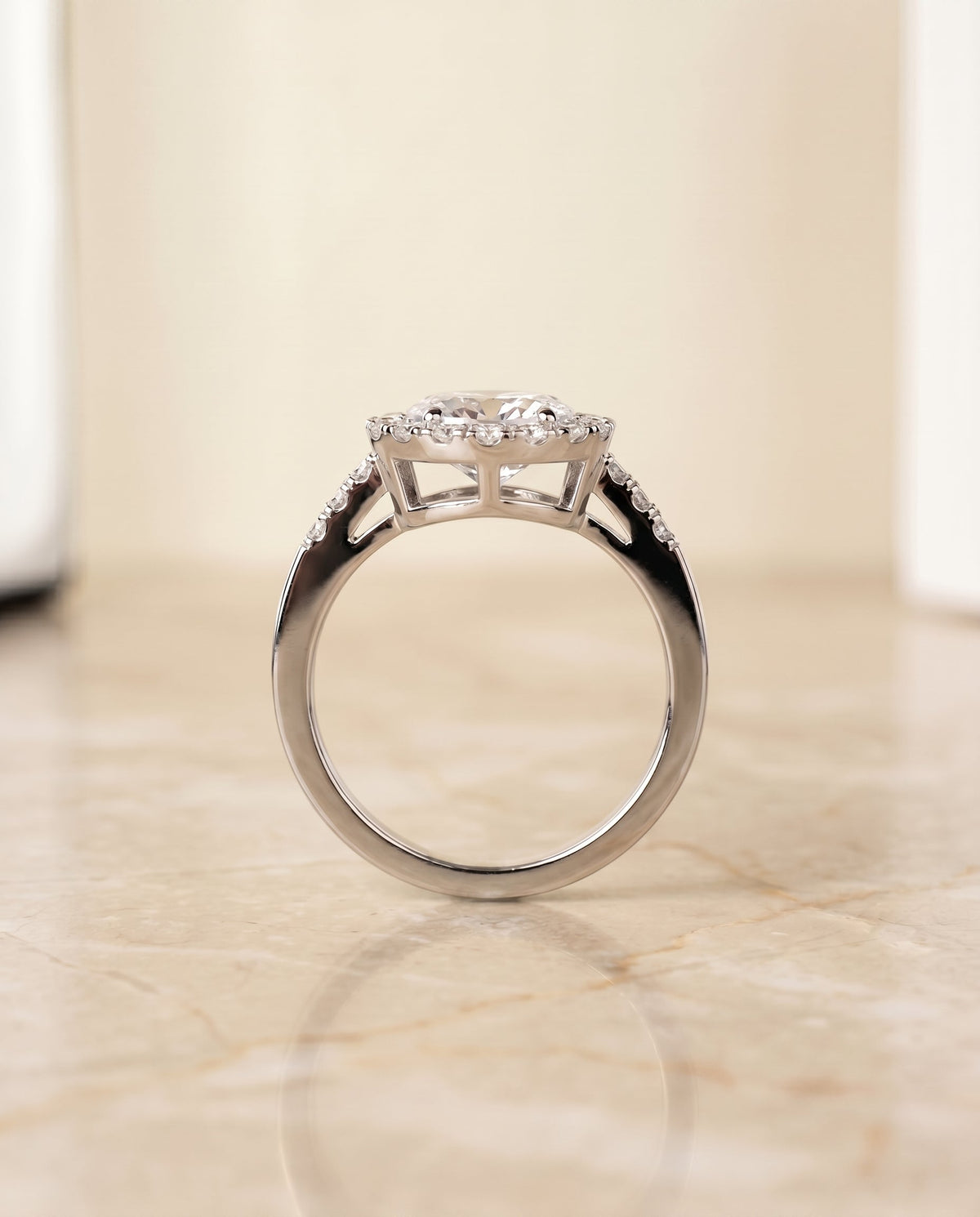 Crimson Select Halo Oval Lab Diamond Engagement Ring in 18K White Gold, side view | RockHer