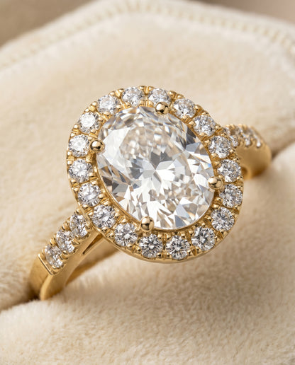 The Crimson East West Horizontal Halo Oval Engagement Ring Setting in 18K Yellow Gold