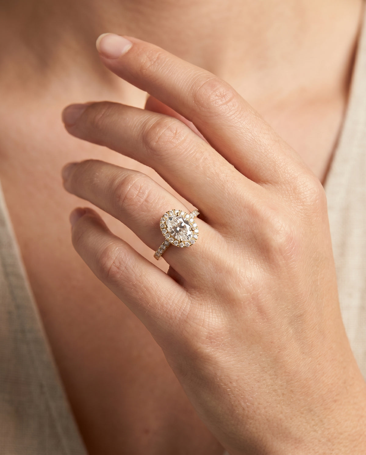 The Crimson engagement ring setting in 18K Yellow Gold, east west horizontal halo design | RockHer
