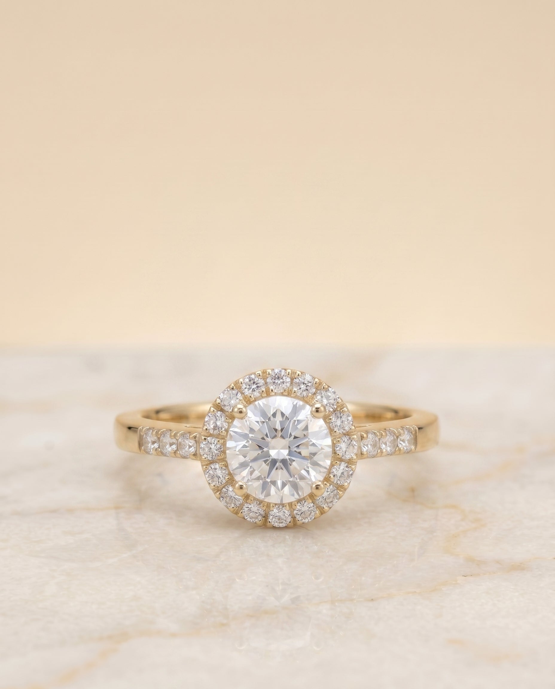 The Crimson Select Halo Engagement Ring with Lab Diamond in 18K Yellow Gold - view 1