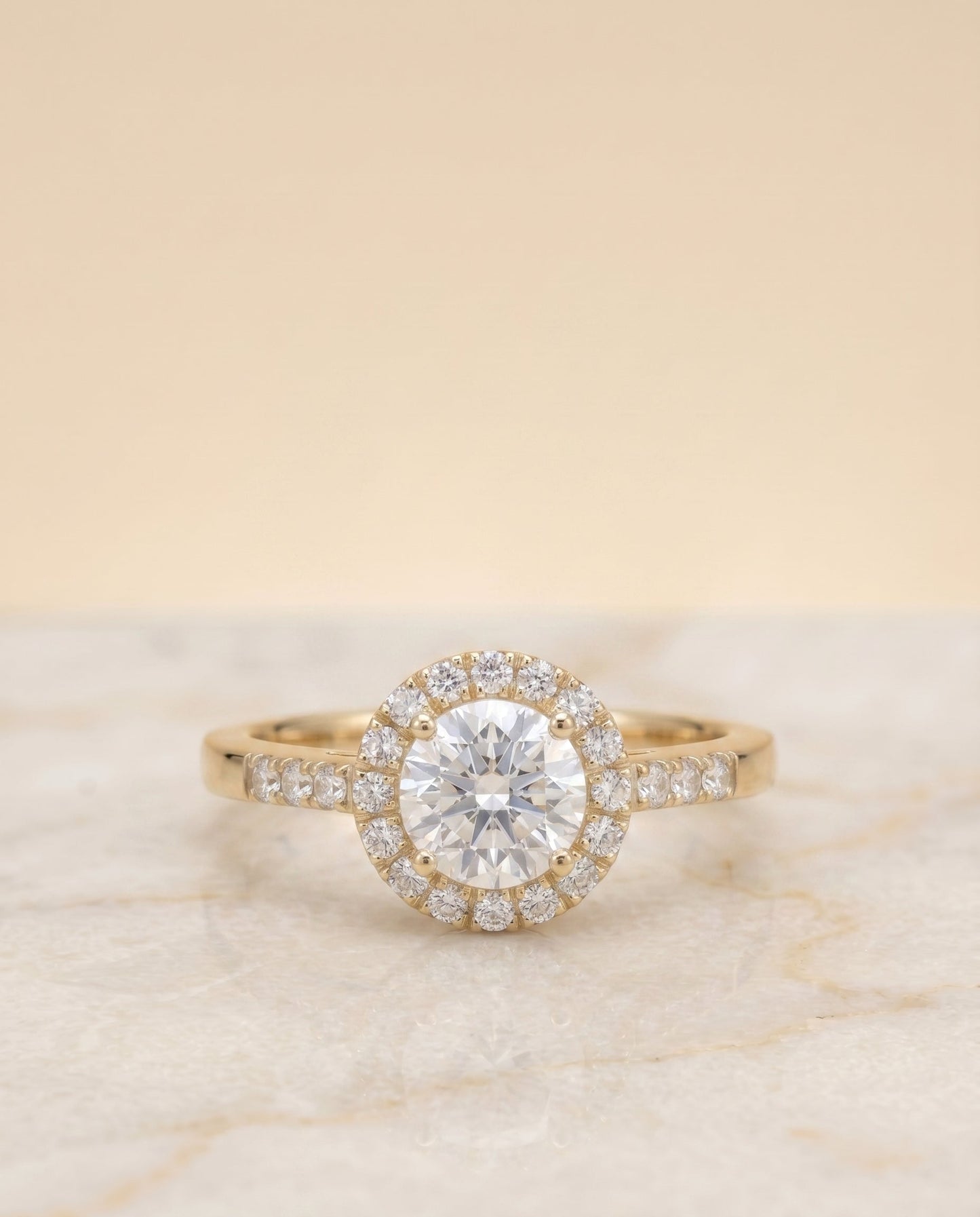 The Crimson Select Halo Engagement Ring with Lab Diamond in 18K Yellow Gold - view 1
