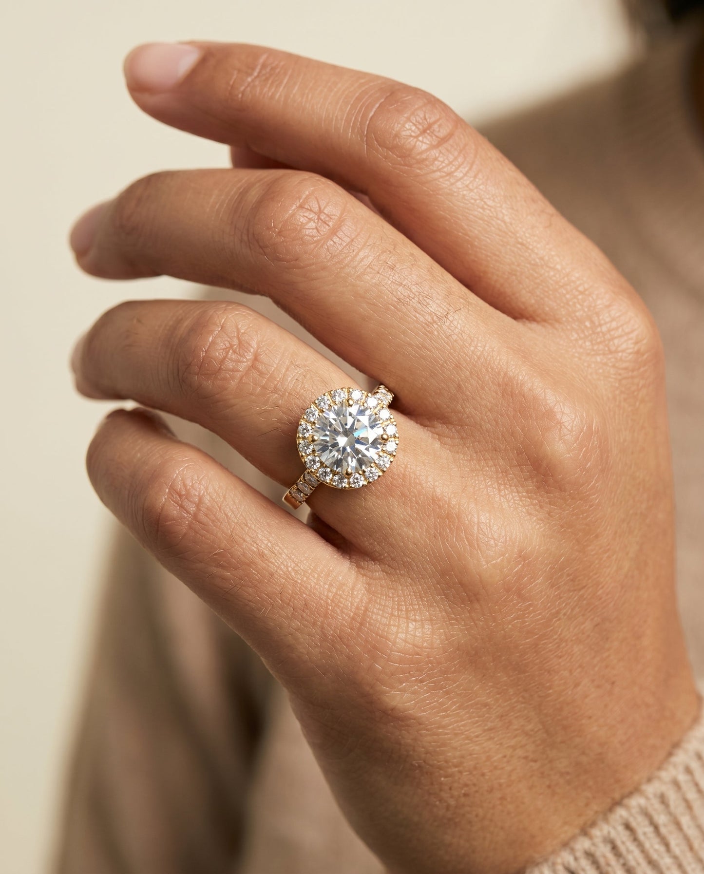The Crimson Select Halo Engagement Ring with Lab Diamond in 18K Yellow Gold - view 3