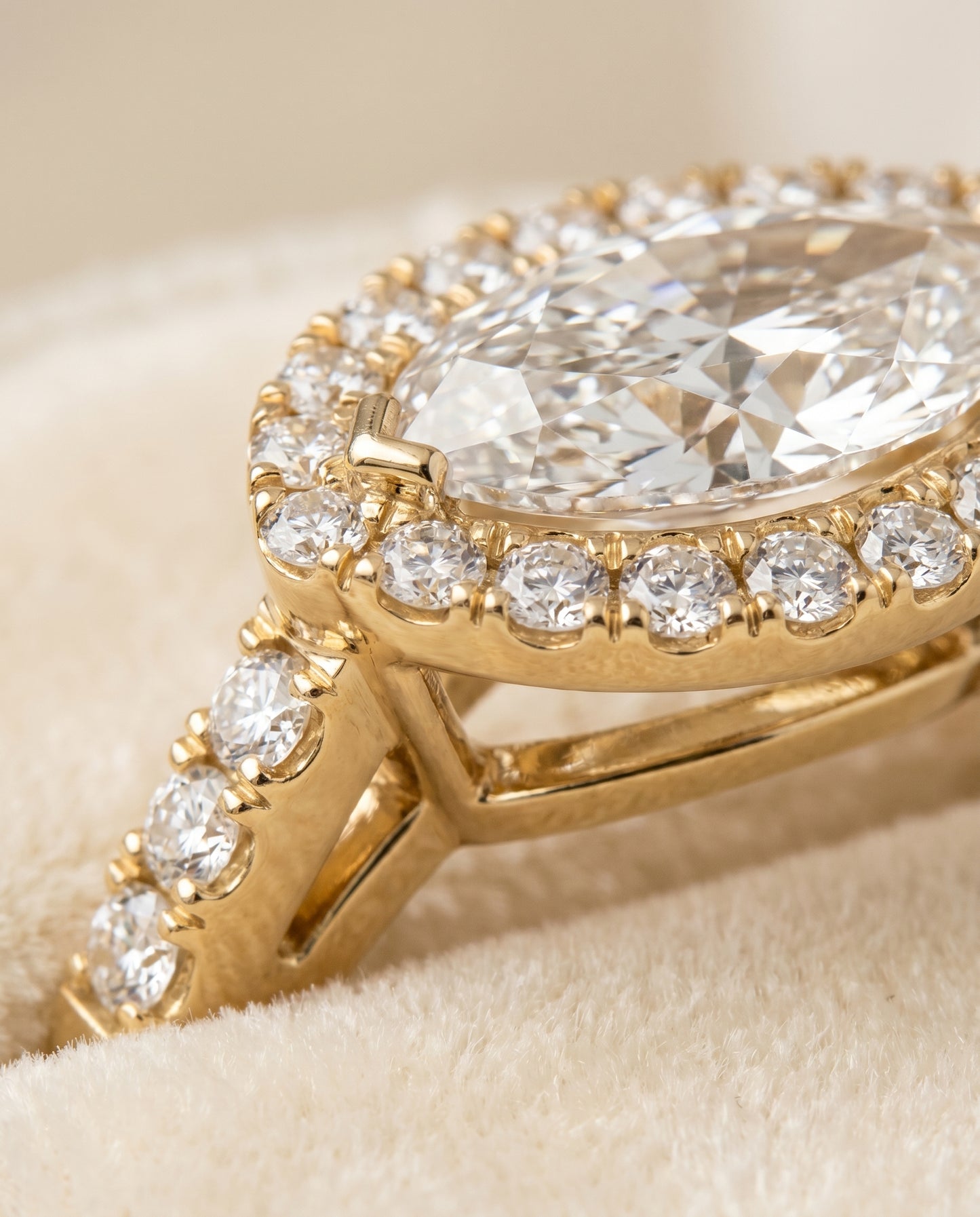 The Crimson East West Horizontal Halo Marquise Engagement Ring Setting in 18K Yellow Gold