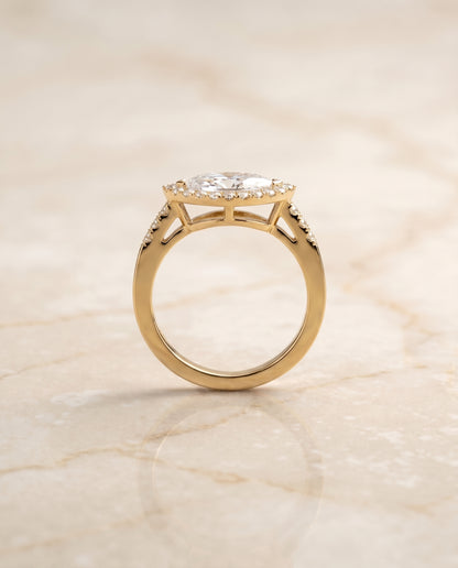 The Crimson East West Horizontal Halo Marquise Engagement Ring Setting in 18K Yellow Gold