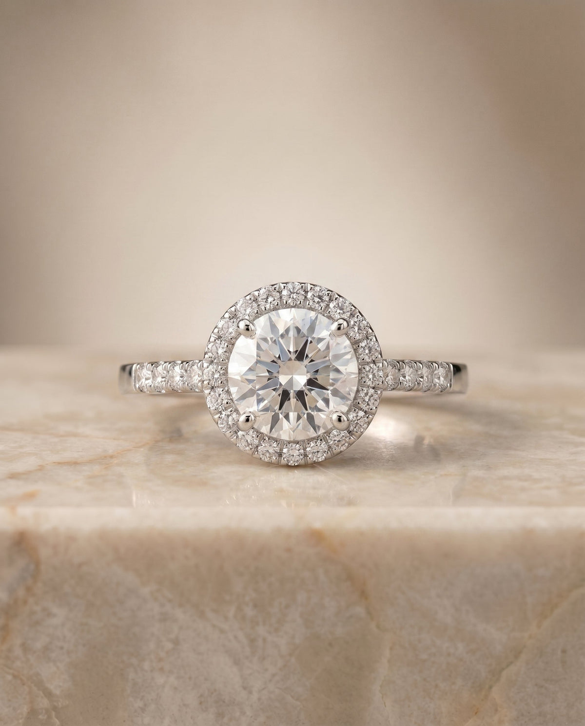 Crimson Select Halo Round Lab Diamond Engagement Ring in 18K White Gold, side view | RockHer
