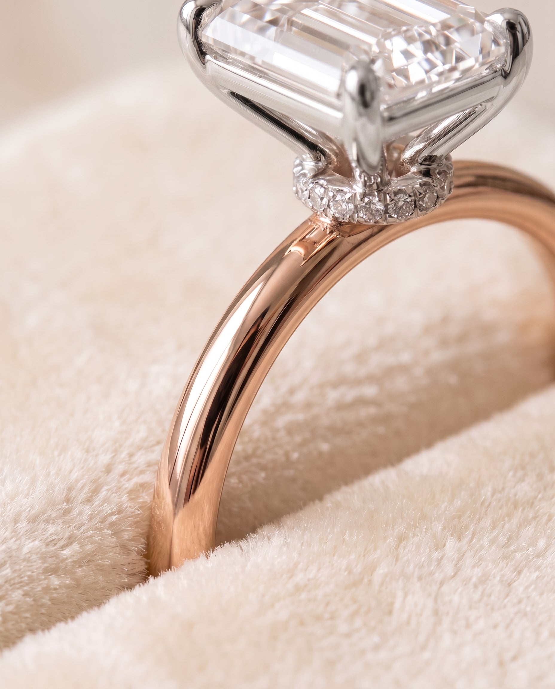 14K Rose Gold band of The Cyndi emerald engagement ring setting | RockHer