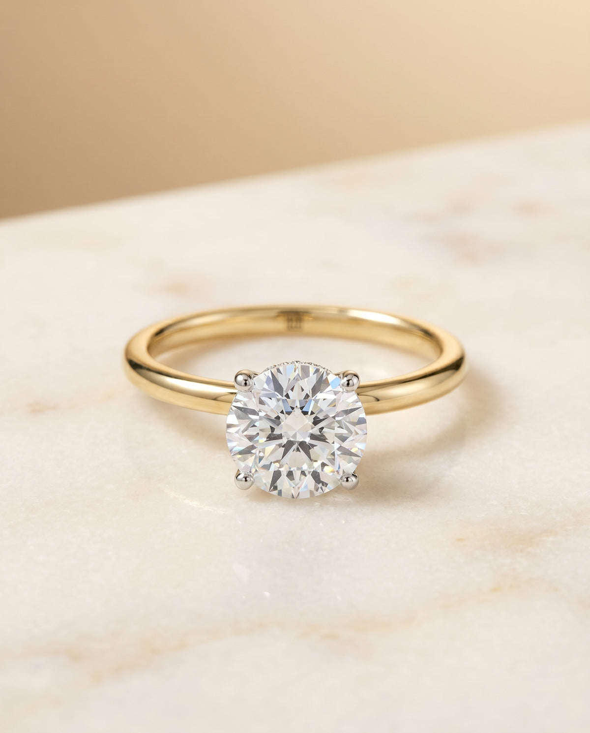 The Cyndi Hidden Halo Solitaire Engagement Ring Setting for Round Diamonds in 18K Yellow Gold | RockHer