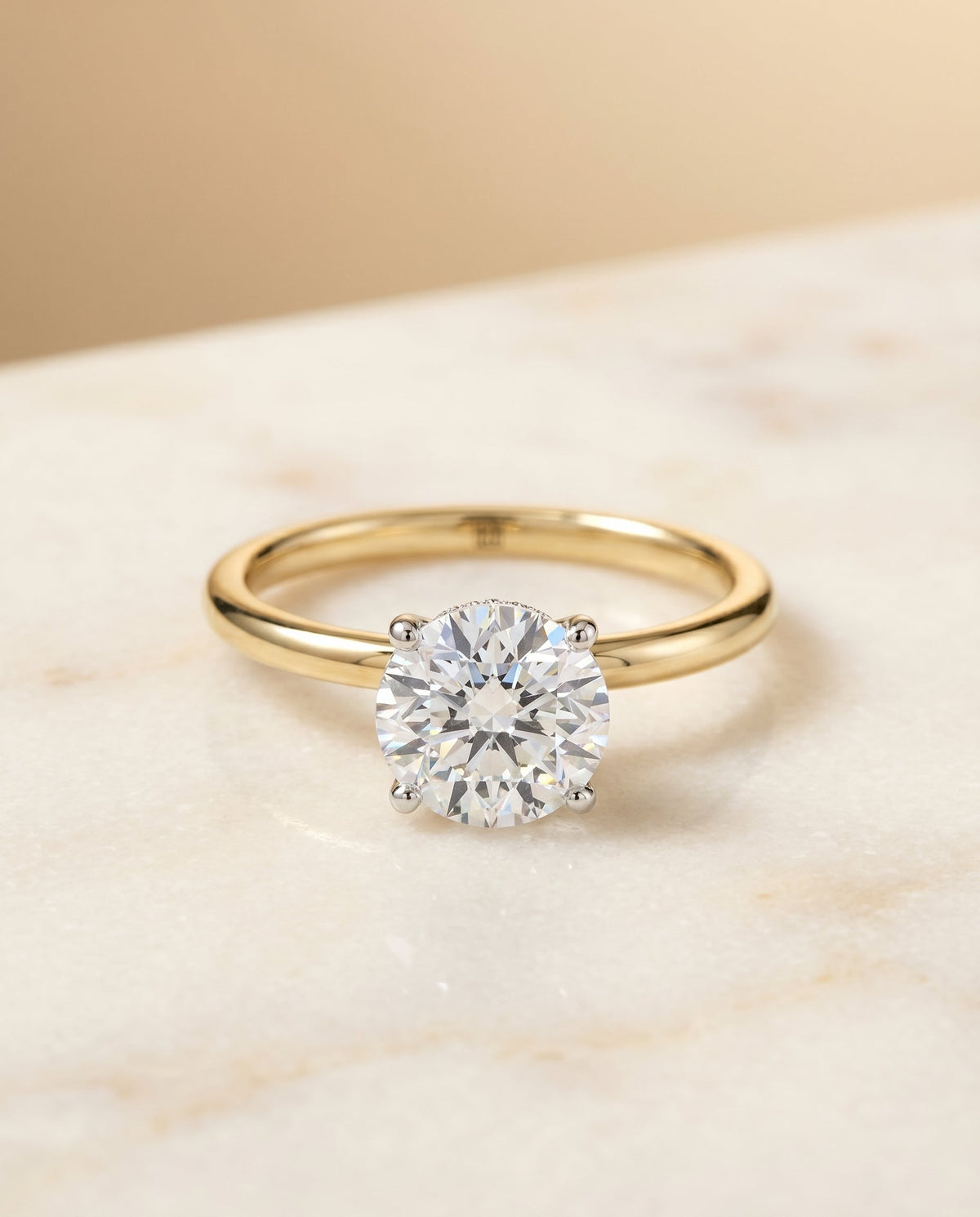 Cyndi Select Curved Hidden Halo Solitaire Round Lab Diamond Engagement Ring in 18K Yellow Gold, alternate angle | RockHer