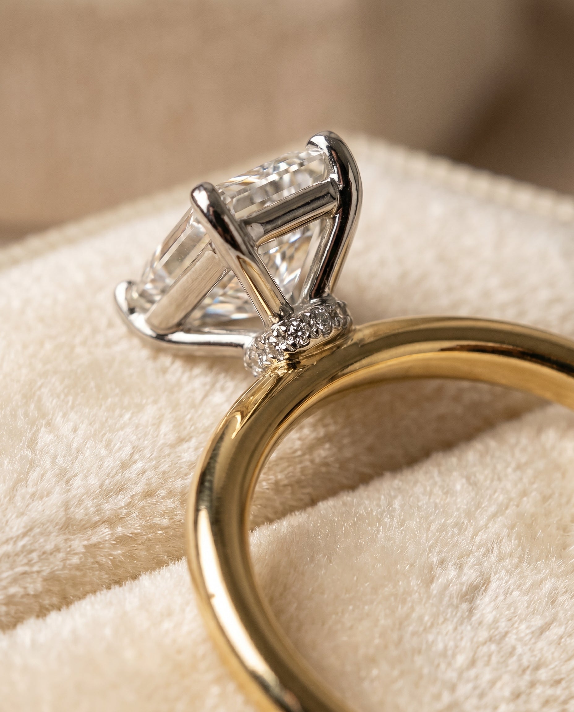 18K Yellow Gold band of The Cyndi emerald engagement ring setting | RockHer