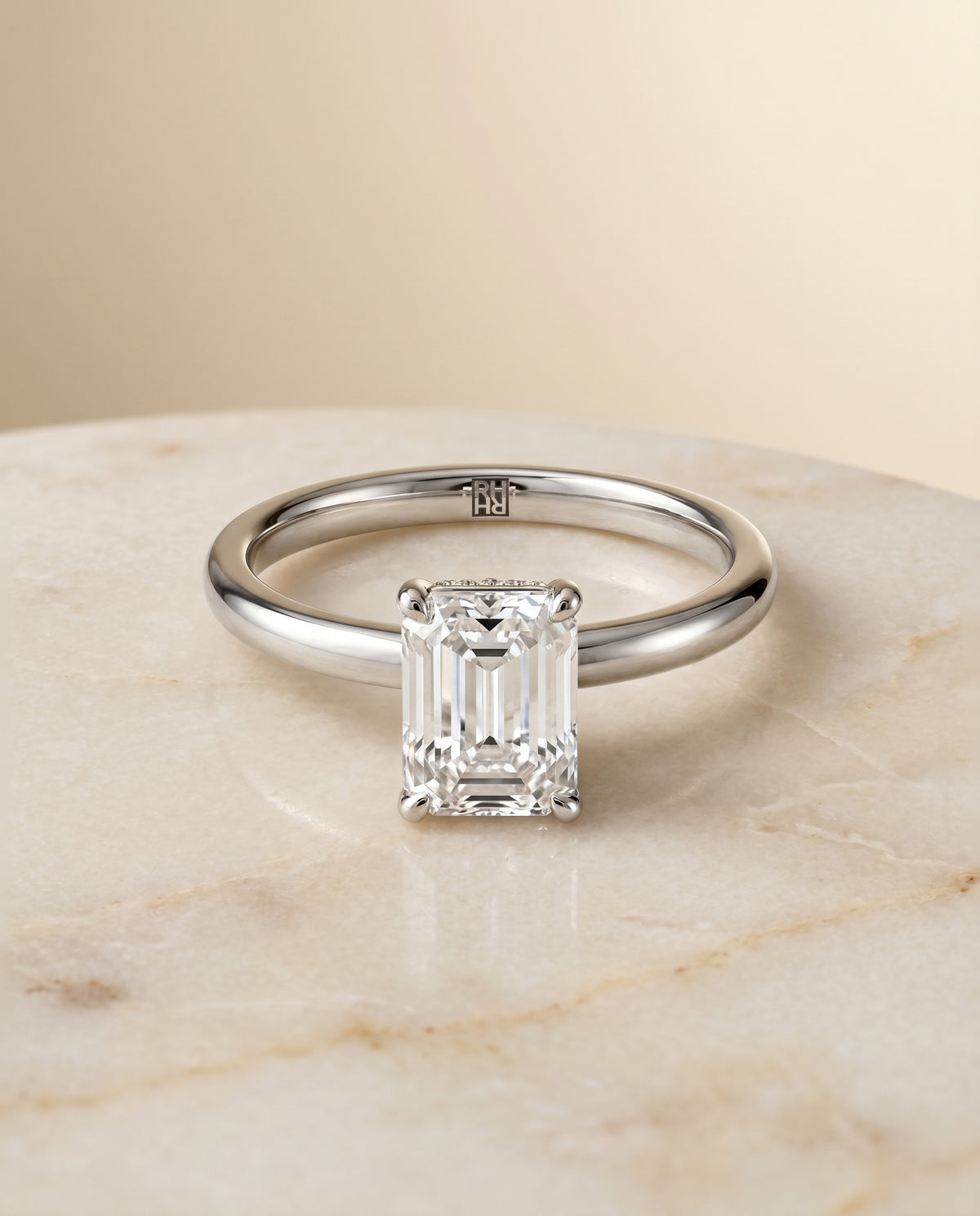 The Cyndi emerald engagement ring setting in 18K White Gold | RockHer
