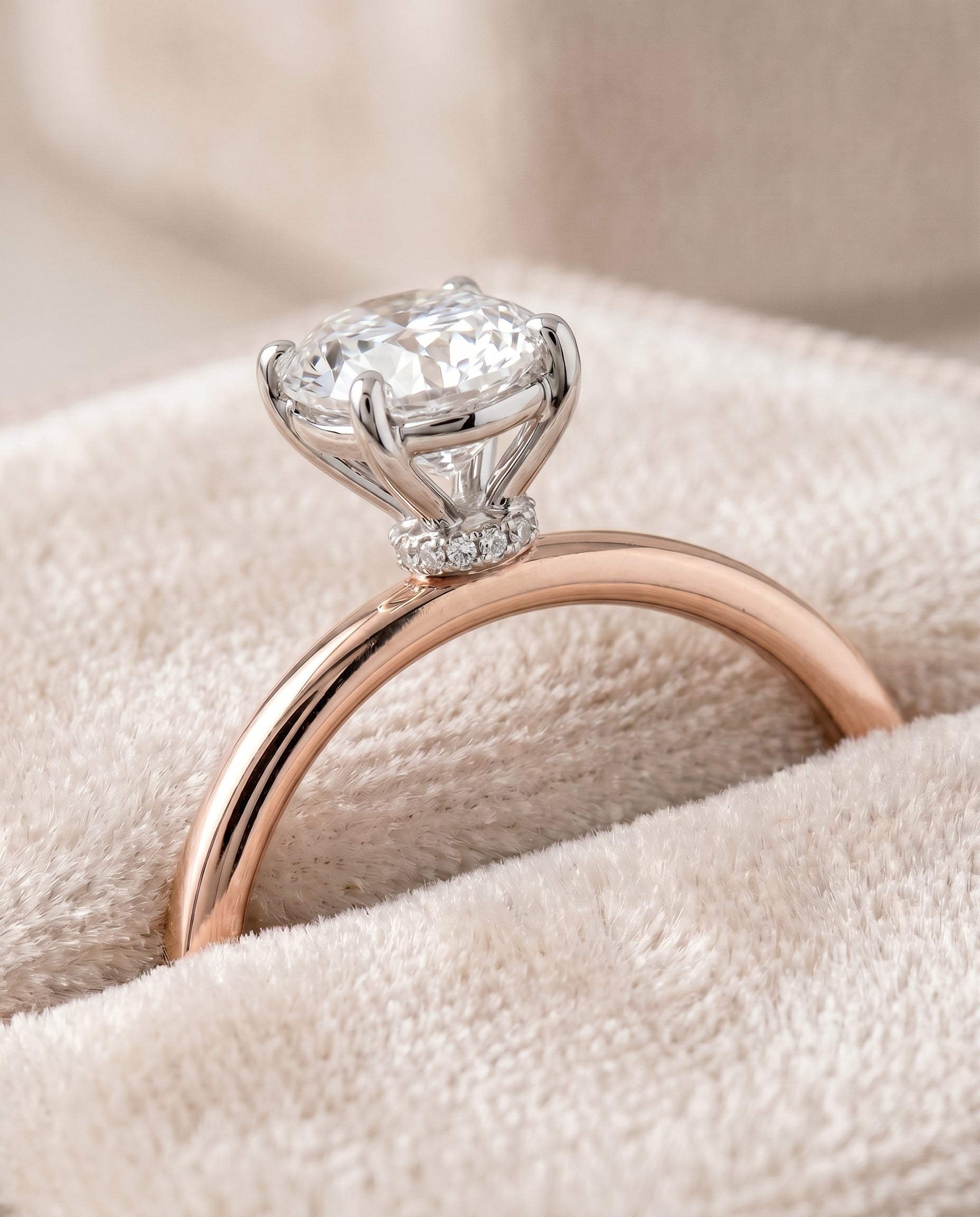 14K Rose Gold band of The Cyndi oval engagement ring setting | RockHer