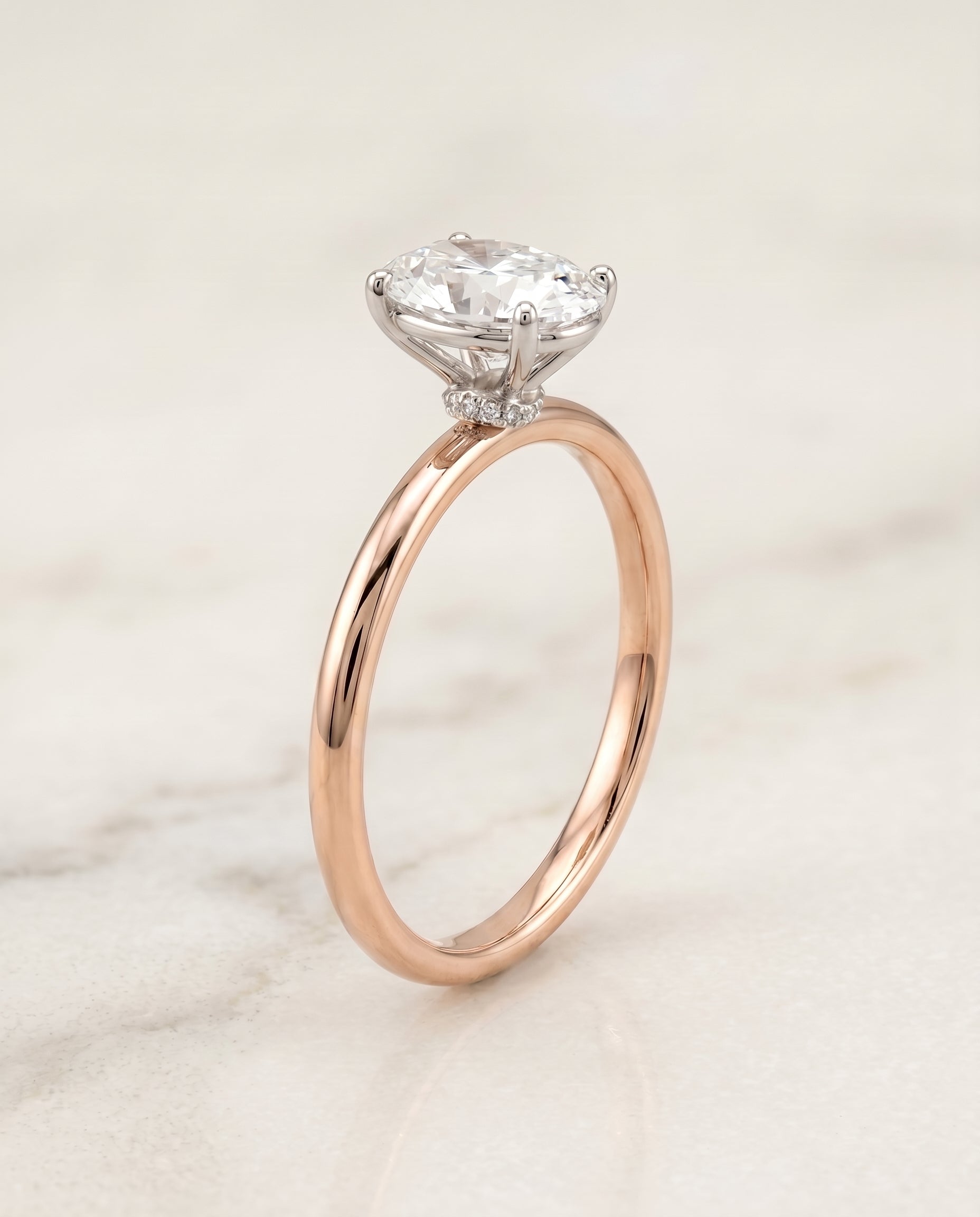 Curved Hidden Halo Solitaire styling on The Cyndi oval engagement ring setting | RockHer
