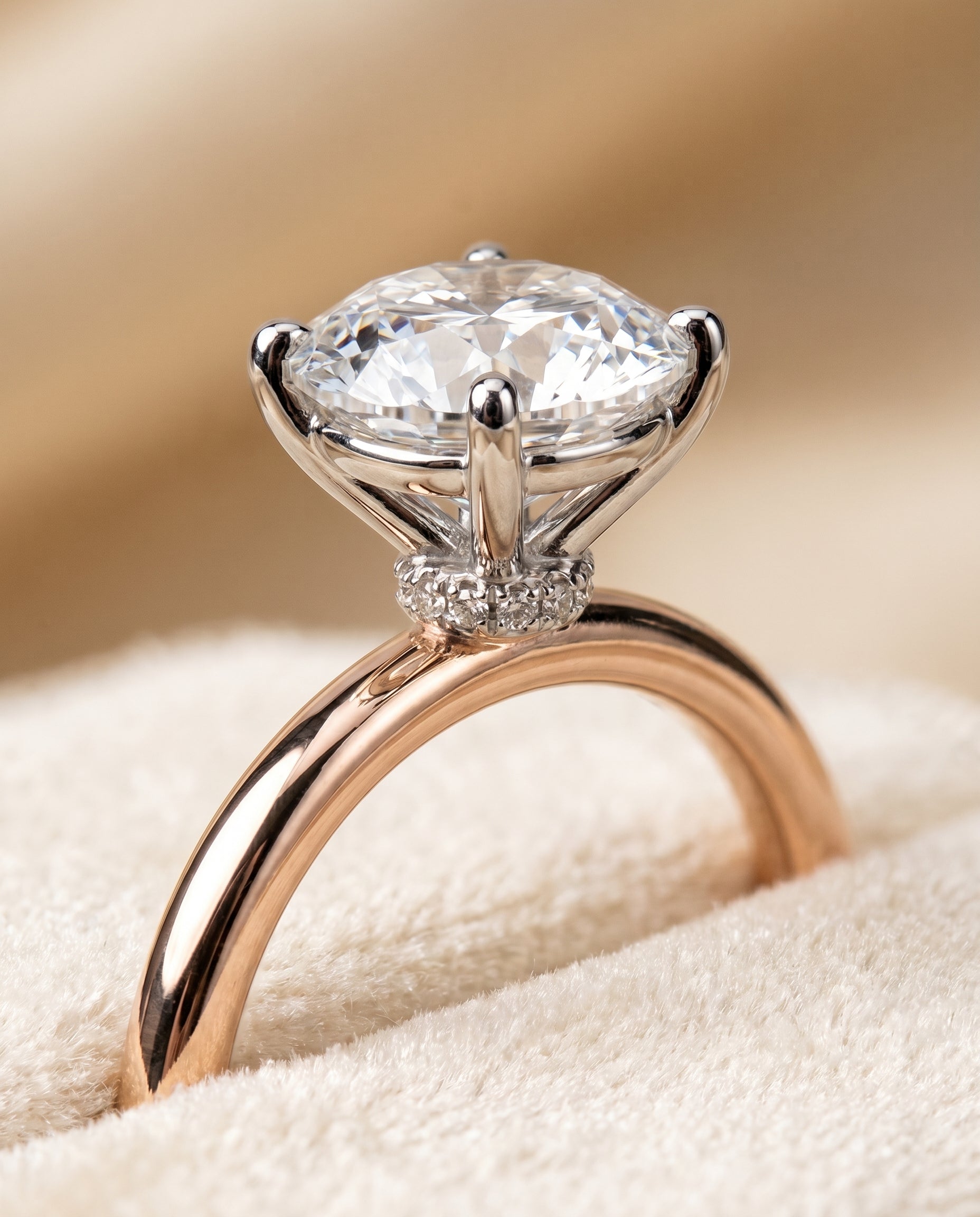 14K Rose Gold band of The Cyndi round engagement ring setting | RockHer