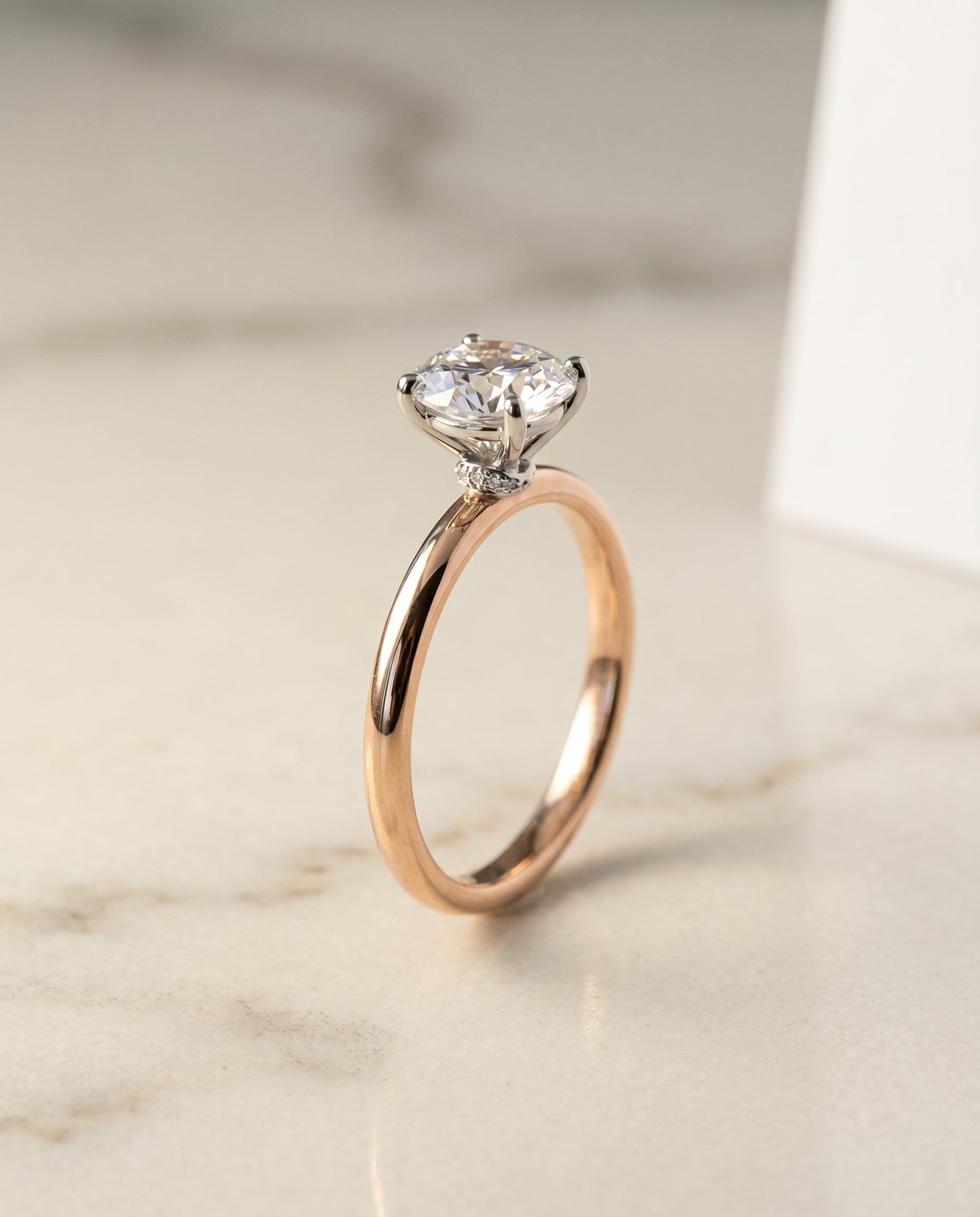 Cyndi Select Solitaire Round Lab Diamond Engagement Ring in 14K Rose Gold, front view | RockHer