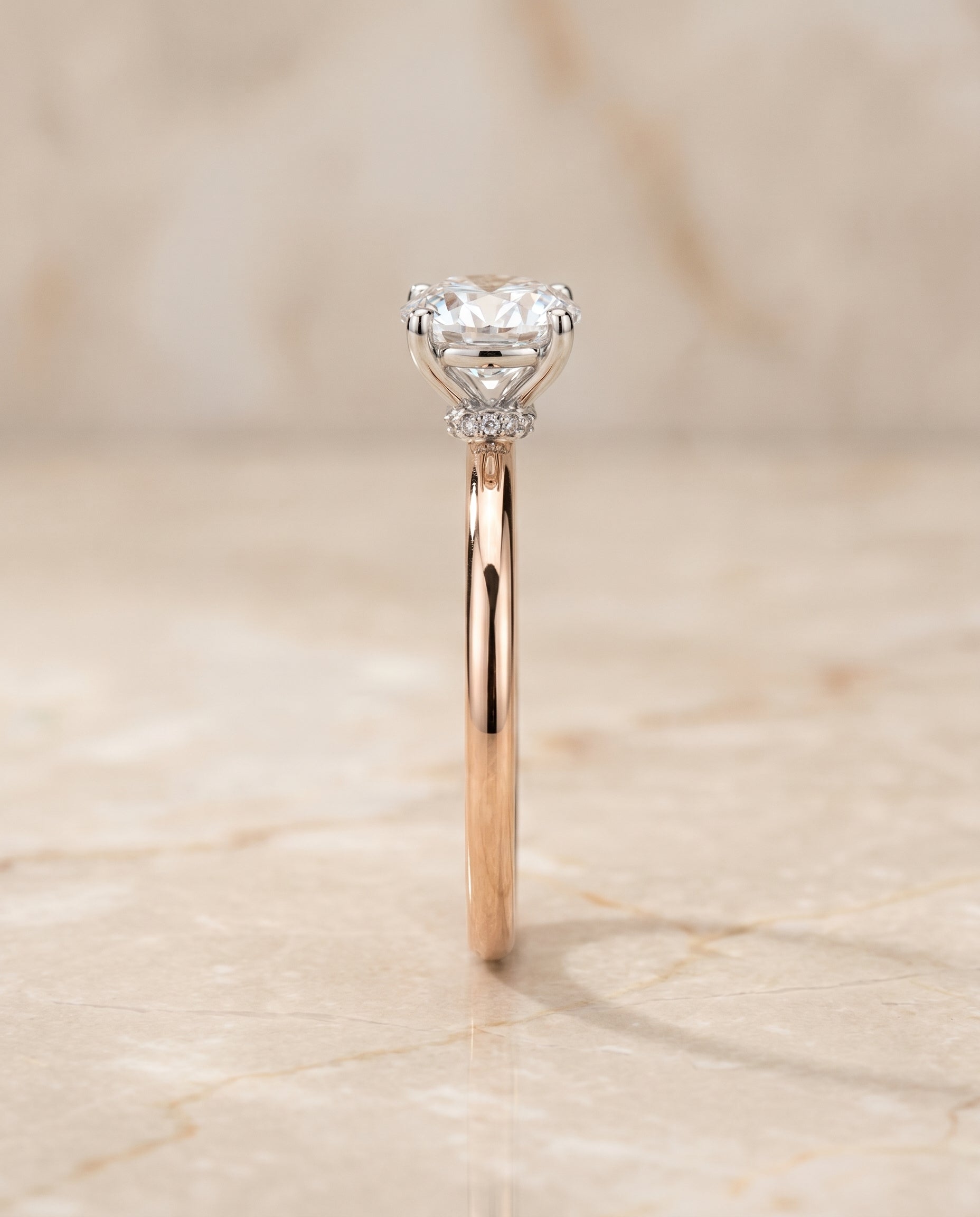 The Cyndi setting for round diamonds, made to order in 14K Rose Gold | RockHer