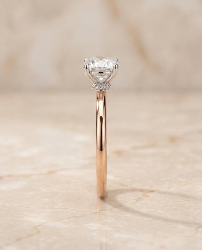Cyndi Select Solitaire Round Lab Diamond Engagement Ring in 14K Rose Gold, side view | RockHer