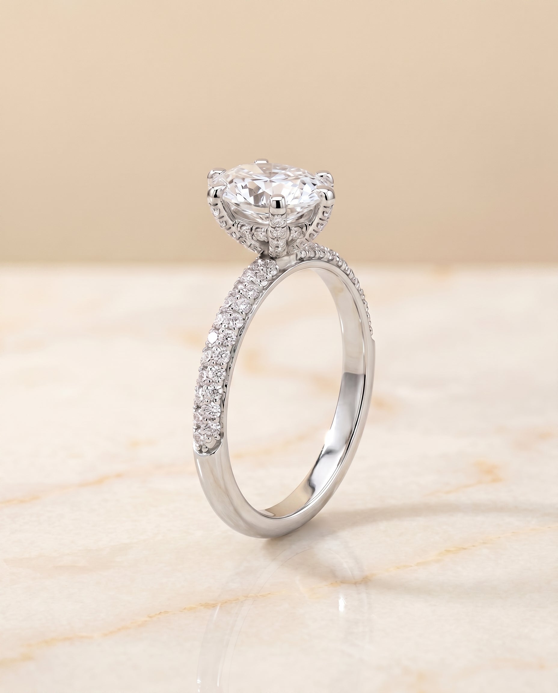 Three Row French Pavé styling on The Daisy oval engagement ring setting | RockHer