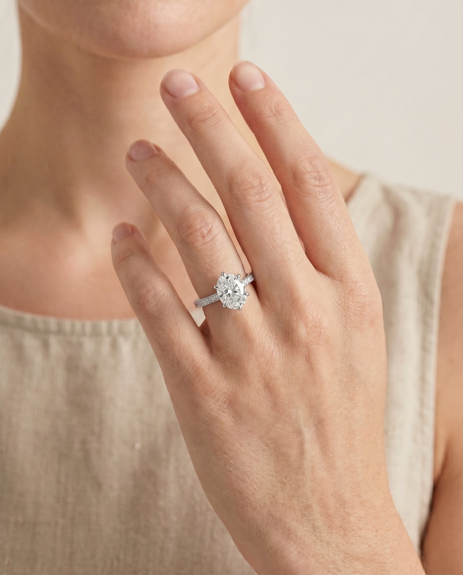 The Daisy engagement ring setting in 18K White Gold, three row french pavé design | RockHer