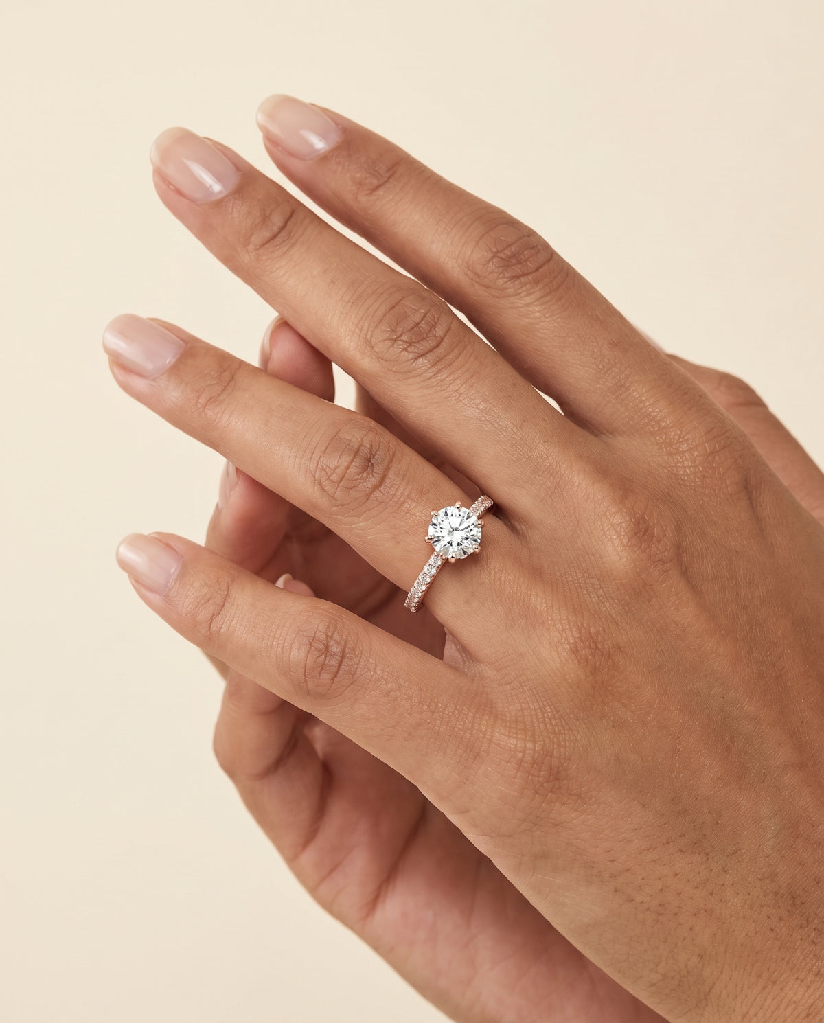 The Daisy Three Row French Pavé Cushion Cut Engagement Ring Setting in 14K Rose Gold