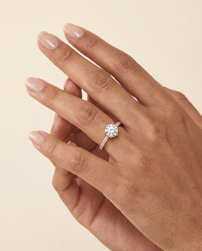 The Daisy Three Row French Pavé Cushion Cut Engagement Ring Setting in 14K Rose Gold