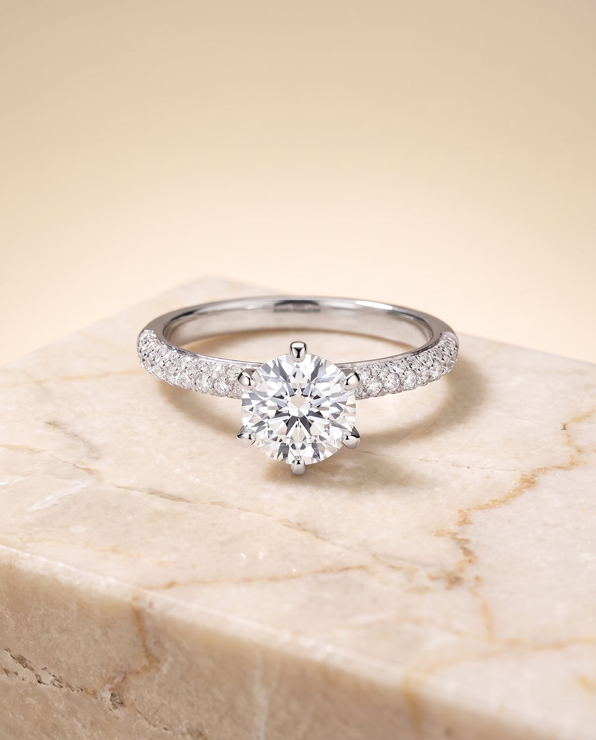 The Daisy Three Row French Pavé Cushion Cut Engagement Ring Setting in 18K White Gold