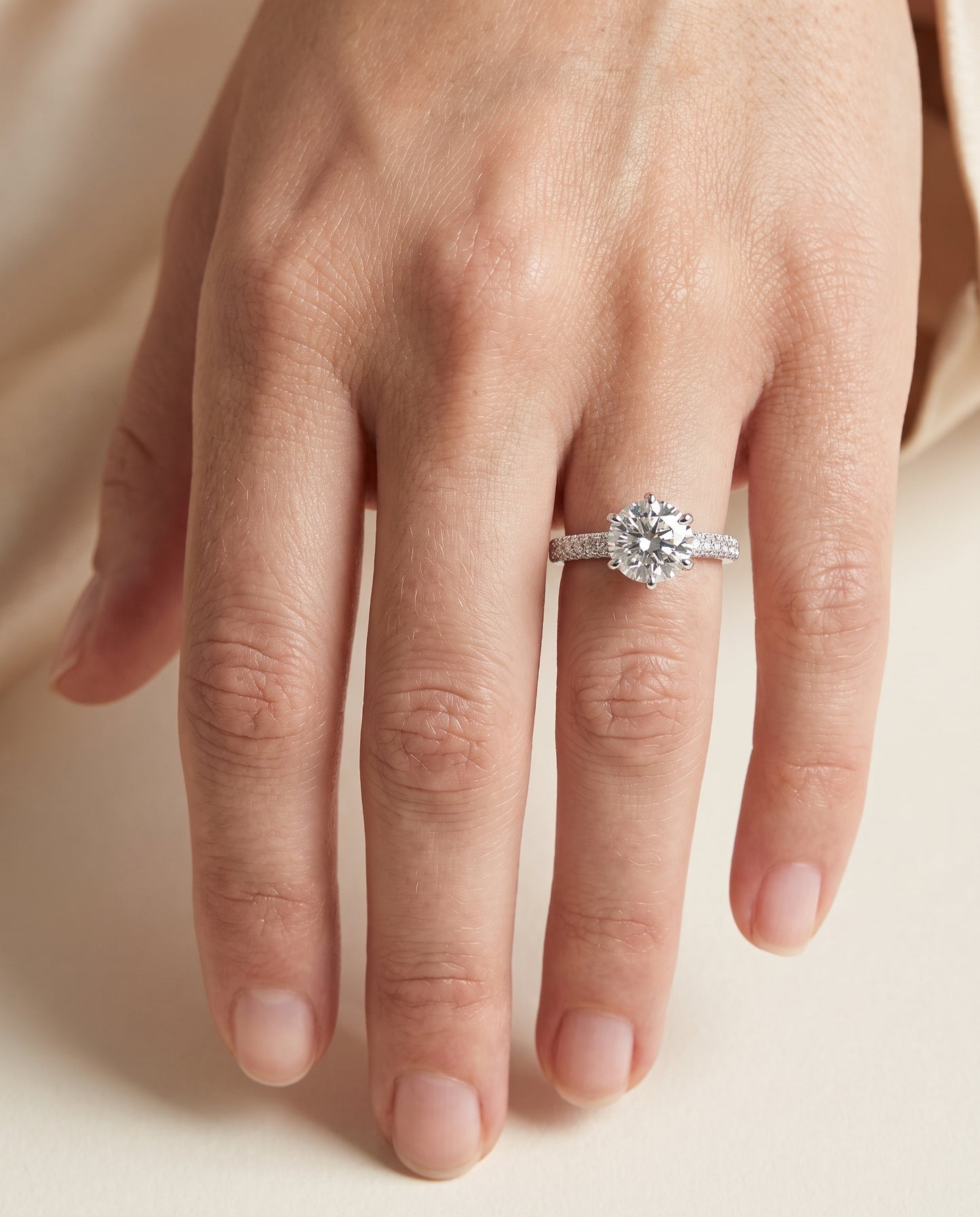 The Daisy Three Row French Pavé Cushion Cut Engagement Ring Setting in 18K White Gold