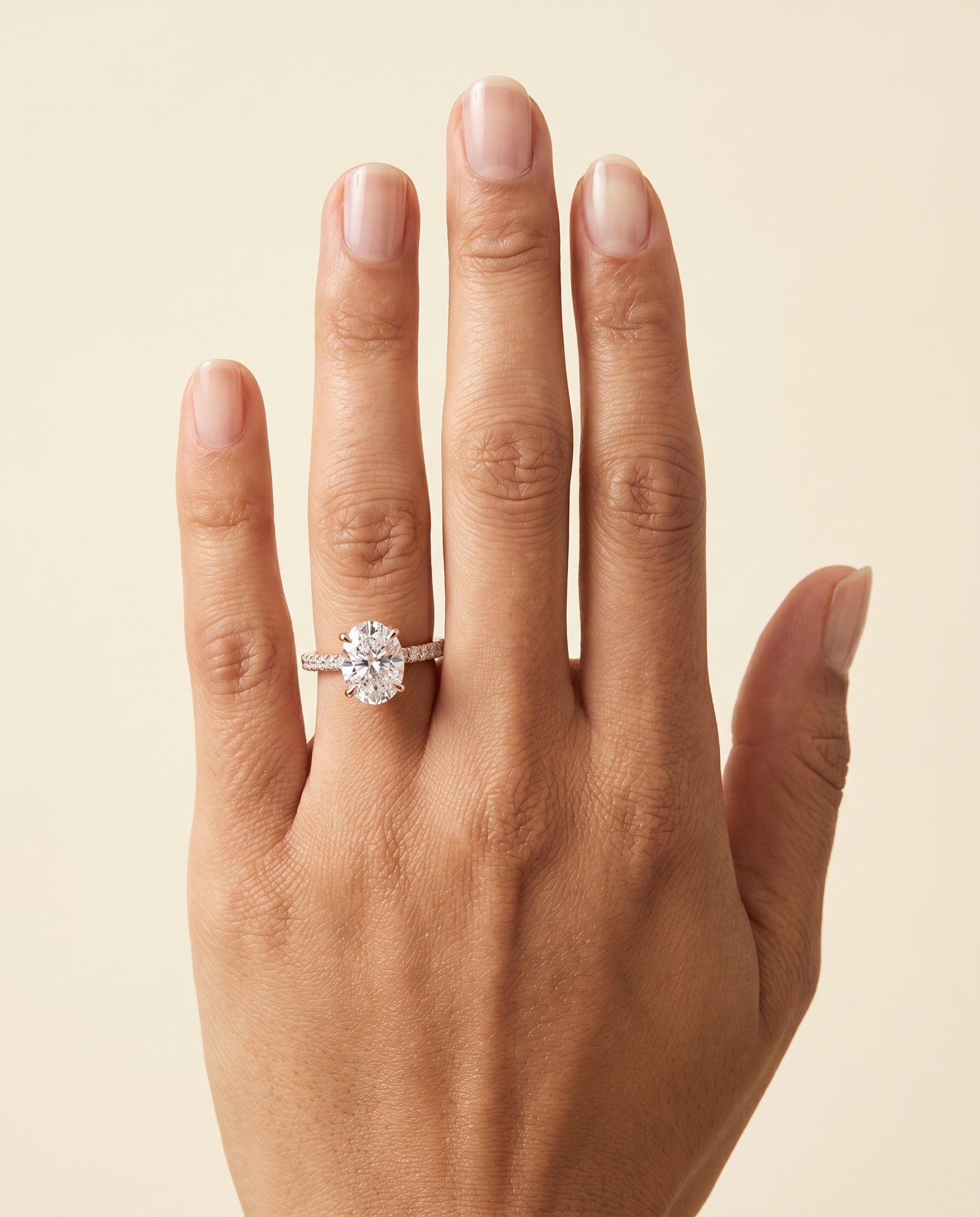 The Daisy Three Row French Pavé Oval Engagement Ring Setting in 14K Rose Gold