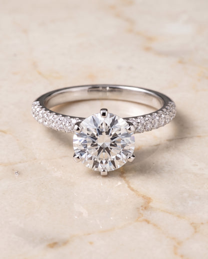 The Daisy Three Row French Pavé Round Engagement Ring Setting in 18K White Gold