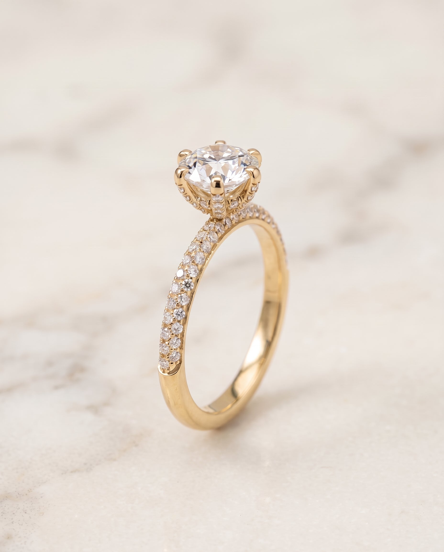 The Daisy setting for round diamonds, made to order in 18K Yellow Gold | RockHer
