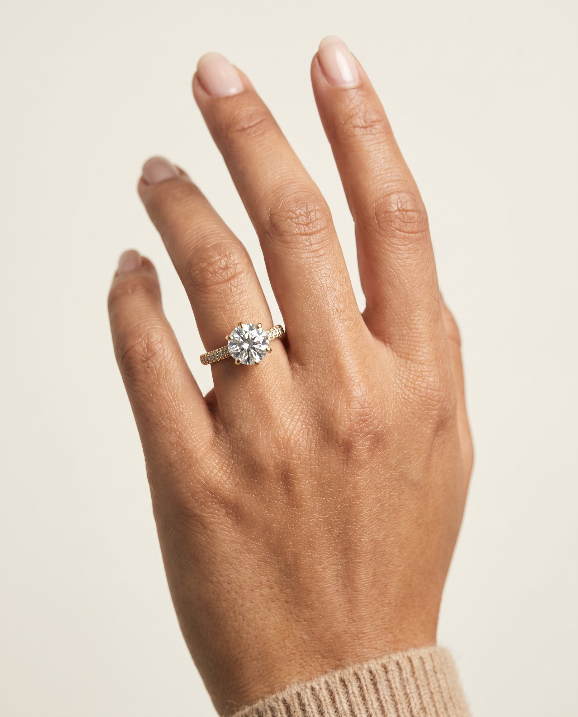 The Daisy engagement ring setting in 18K Yellow Gold, three row french pavé design | RockHer