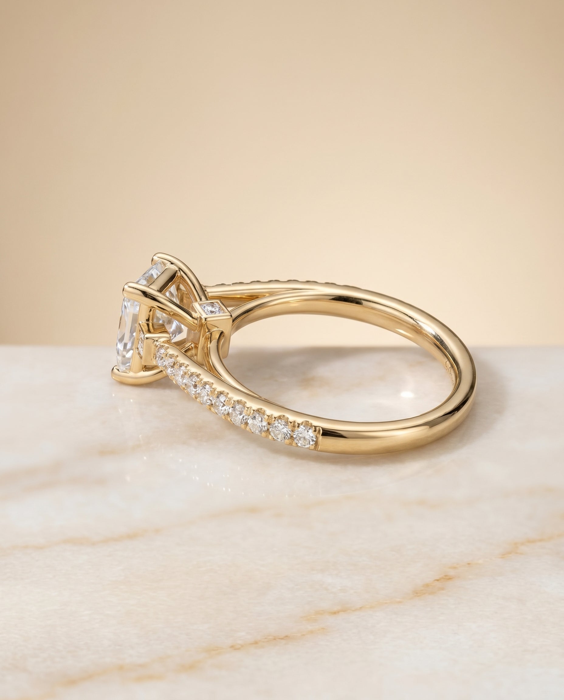 Delicate Split Shank Pavé styling on The Demi princess engagement ring setting | RockHer