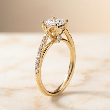 The Demi Delicate Split Shank Pavé Princess Cut Engagement Ring Setting in 18K Yellow Gold