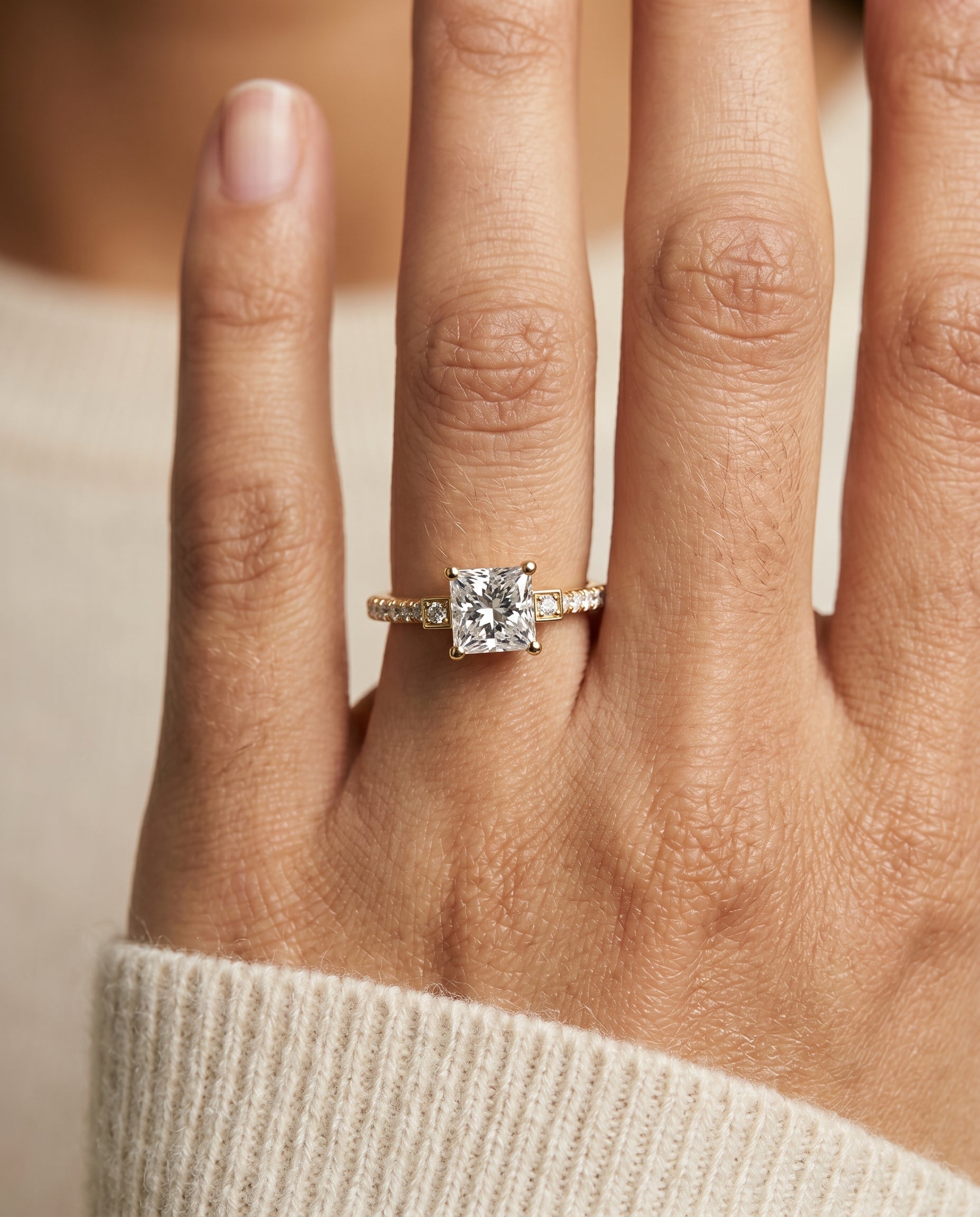 The Demi engagement ring setting in 18K Yellow Gold, delicate split shank pavé design | RockHer