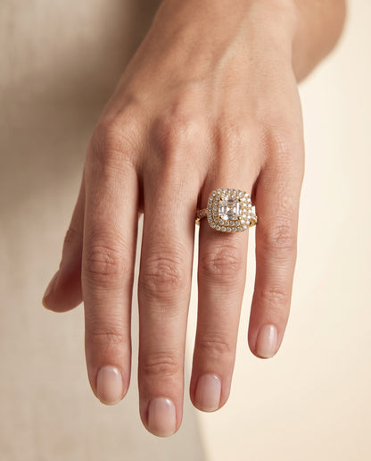 The Dinah Double Halo Asscher Cut Engagement Ring Setting in 18K Yellow Gold