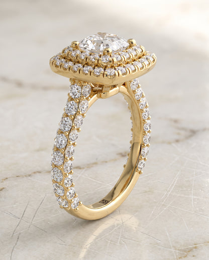 The Dinah Double Halo Asscher Cut Engagement Ring Setting in 18K Yellow Gold