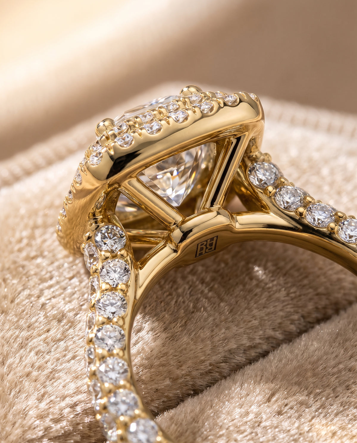The Dinah Double Halo Asscher Cut Engagement Ring Setting in 18K Yellow Gold