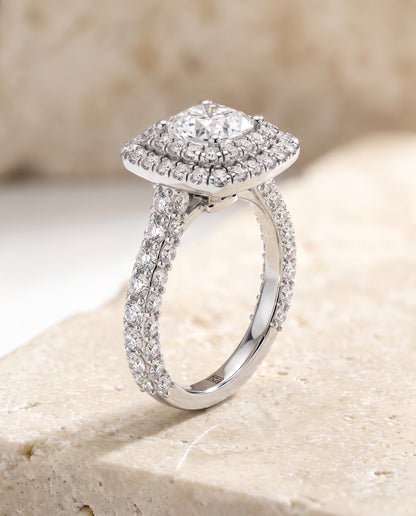 The Dinah Double Halo Asscher Cut Engagement Ring Setting in 18K White Gold