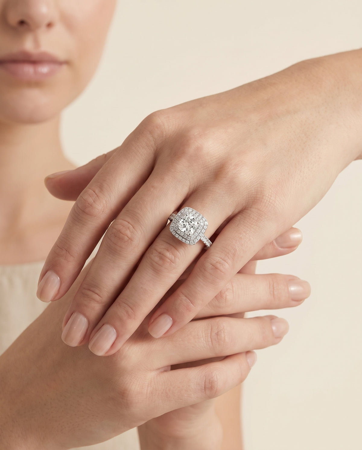 The Dinah Double Halo Asscher Cut Engagement Ring Setting in 18K White Gold