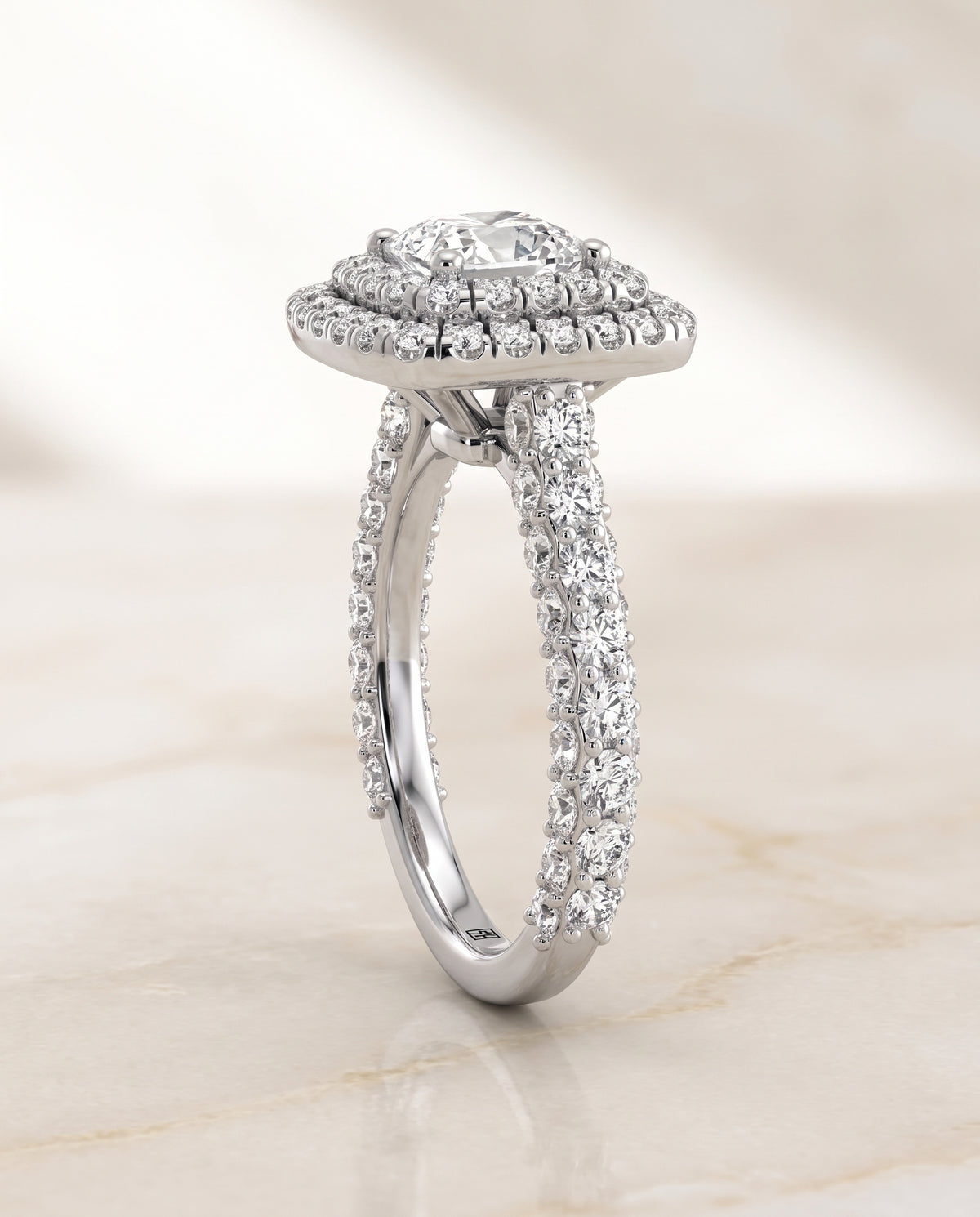 The Dinah Double Halo Asscher Cut Engagement Ring Setting in 18K White Gold