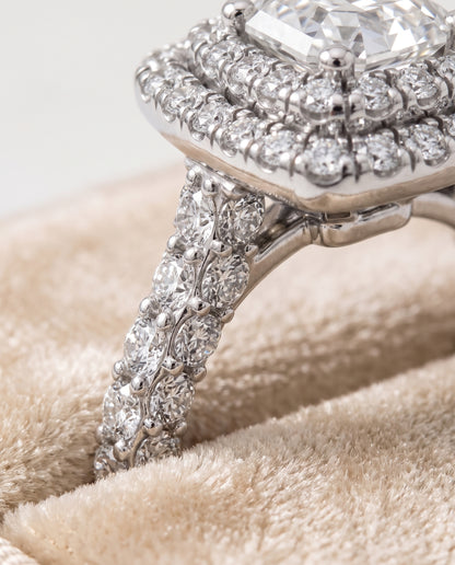 The Dinah Double Halo Asscher Cut Engagement Ring Setting in 18K White Gold