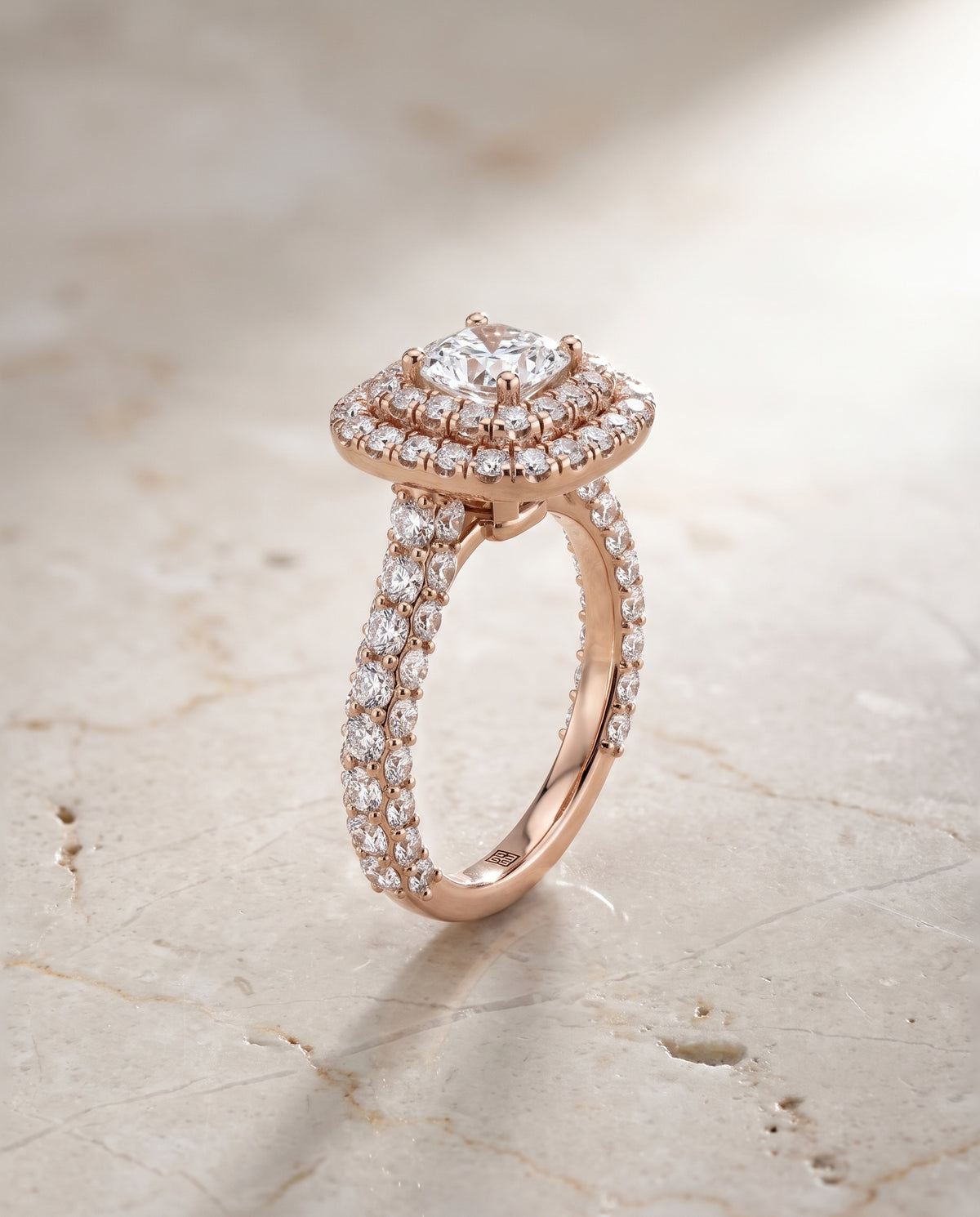 The Dinah Double Halo Cushion Cut Engagement Ring Setting in 14K Rose Gold