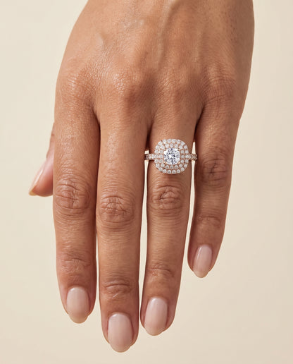 The Dinah Double Halo Cushion Cut Engagement Ring Setting in 14K Rose Gold