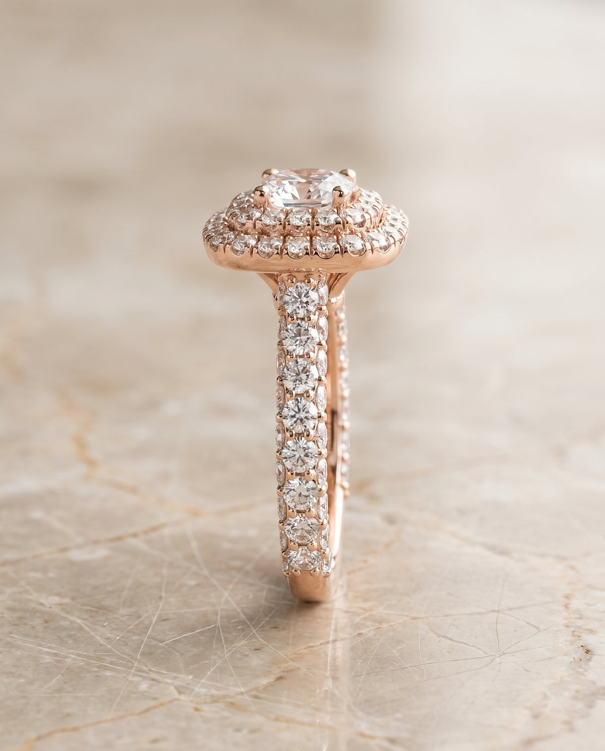 The Dinah Double Halo Cushion Cut Engagement Ring Setting in 14K Rose Gold