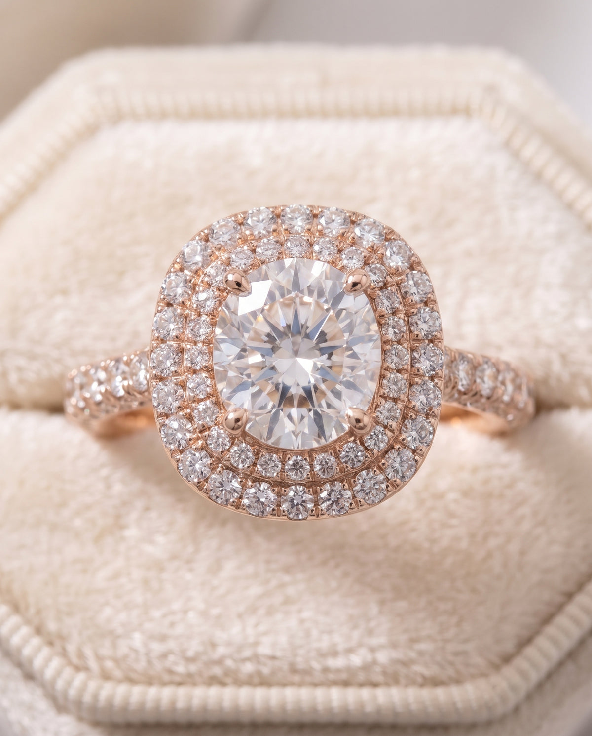 The Dinah Double Halo Cushion Cut Engagement Ring Setting in 14K Rose Gold