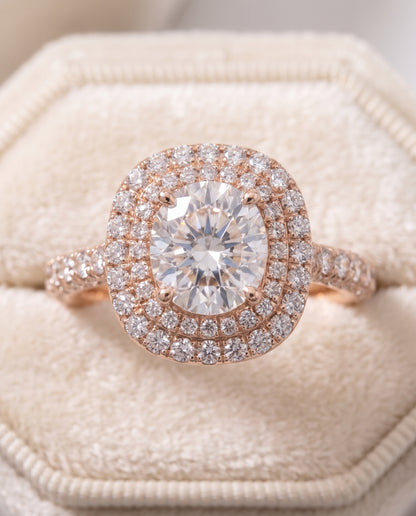 The Dinah Double Halo Cushion Cut Engagement Ring Setting in 14K Rose Gold