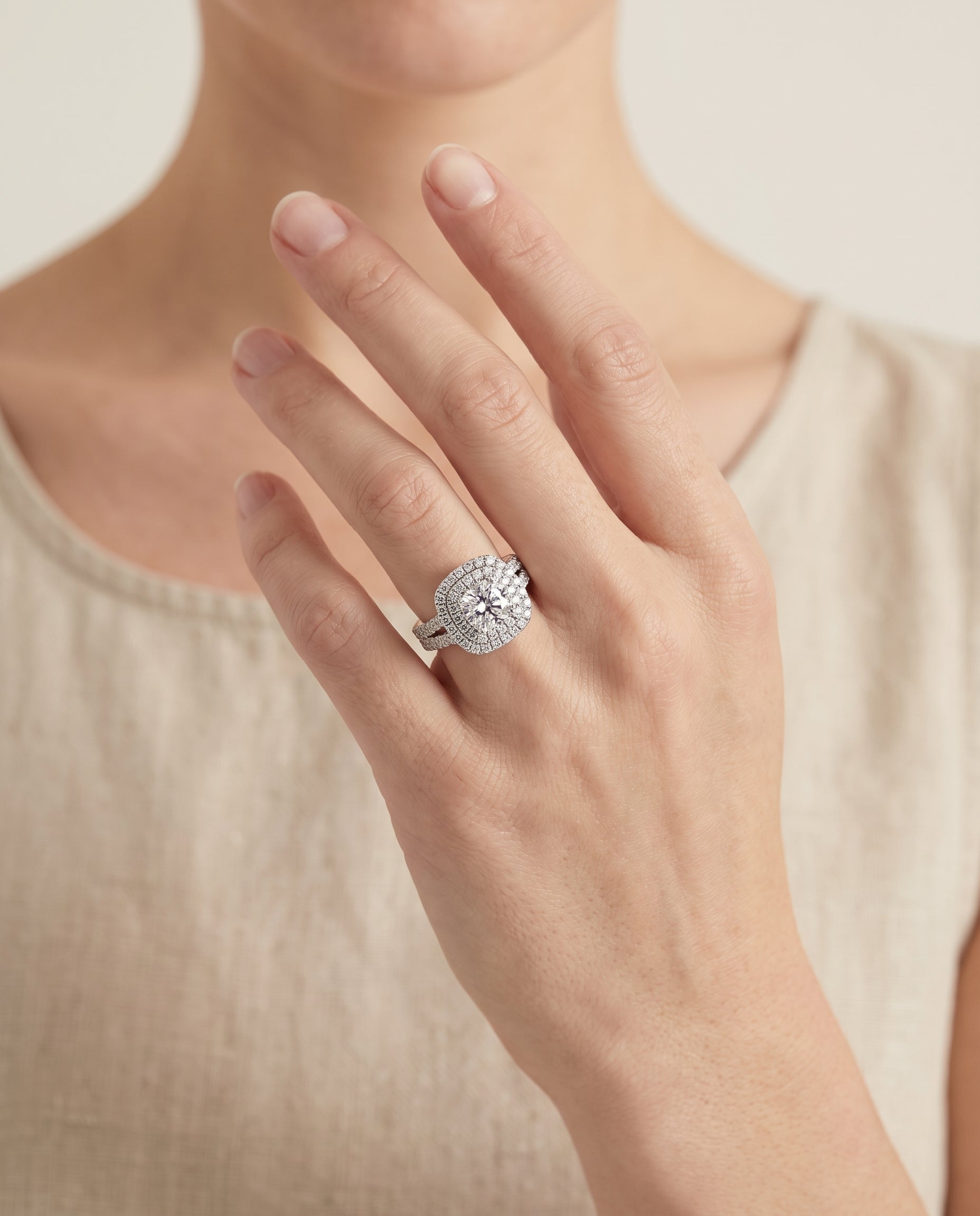 The Dinah engagement ring setting in Platinum, double halo cut design | RockHer