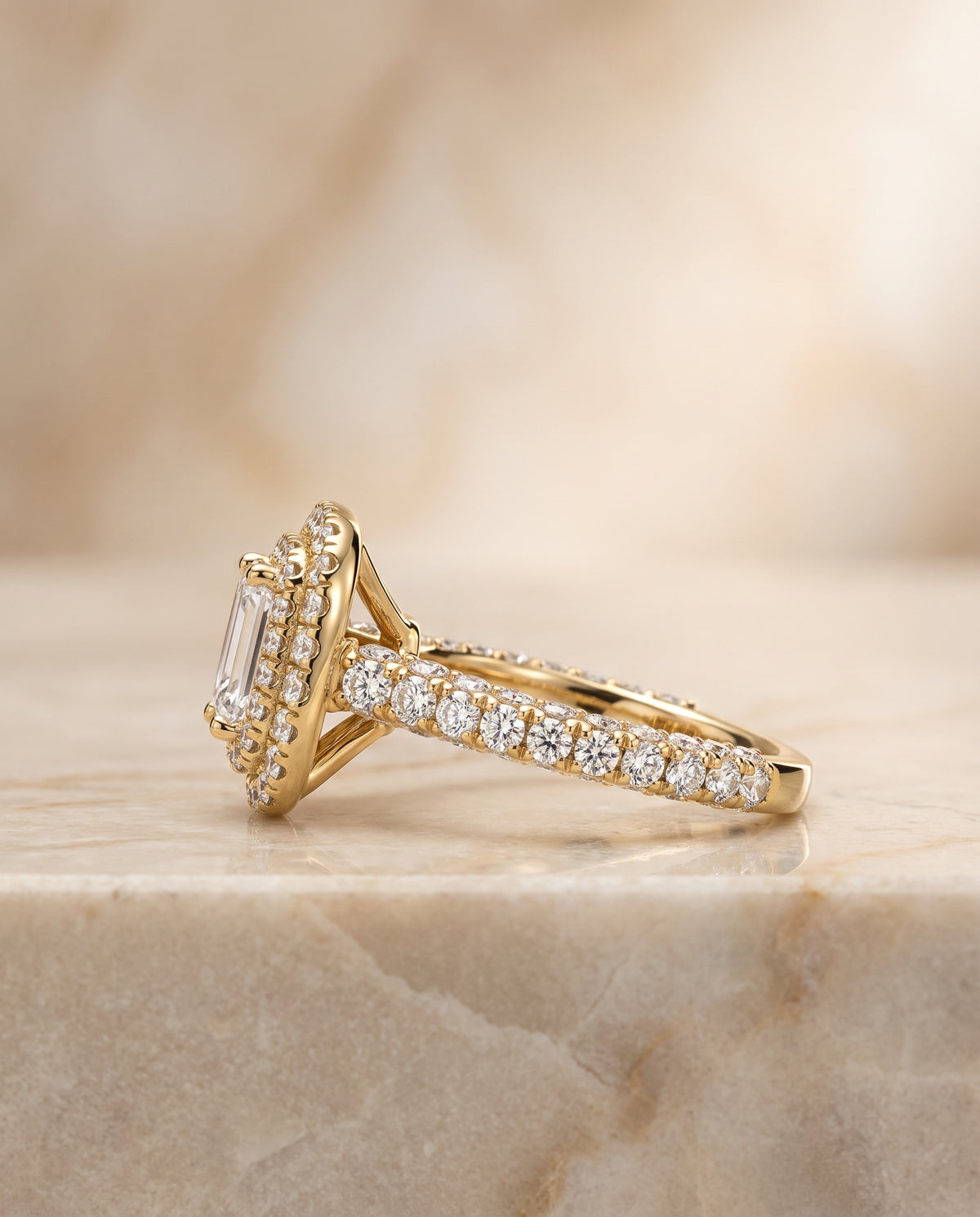 The Dinah setting for emerald diamonds, made to order in 18K Yellow Gold | RockHer